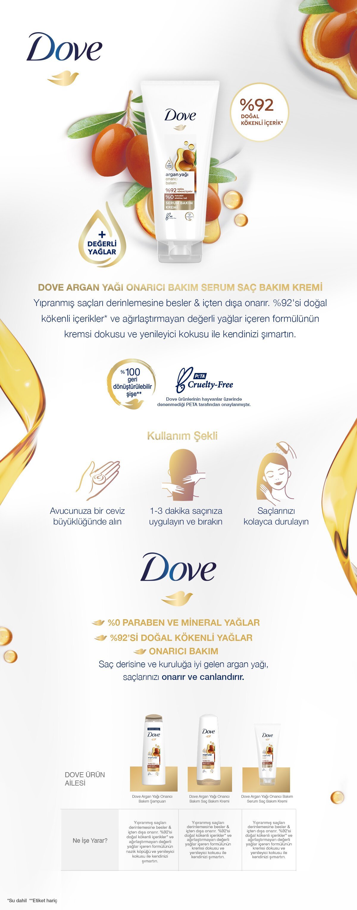 Dove Argan Yağı Onarıcı Bakım Serum Saç Bakım Kremi