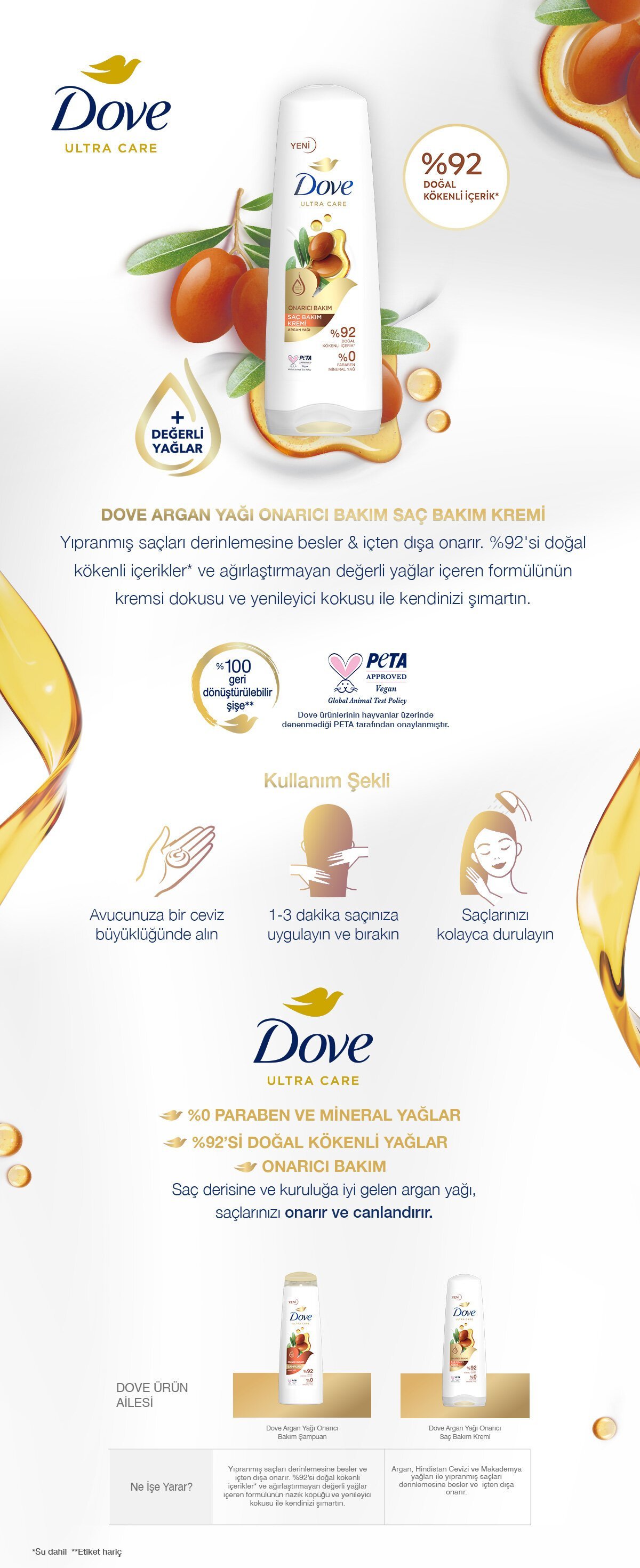 Dove Ultra Care Argan Yağı Onarıcı Bakım Saç Bakım Kremi 350 ml