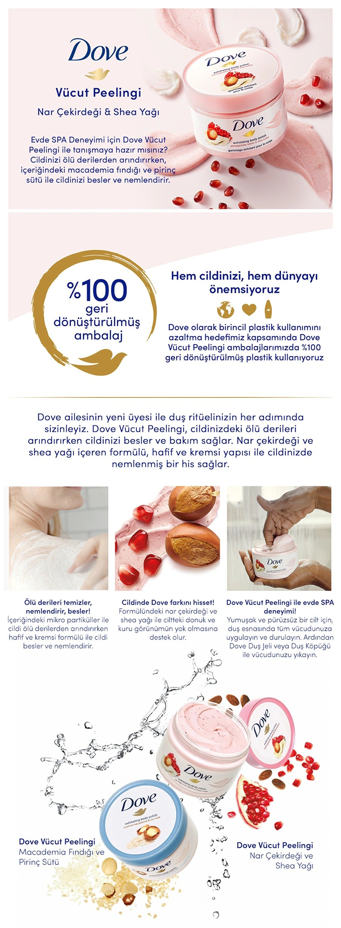 Dove Vücut Peelingi Nar Çekirdeği Ve Shea Yağı 225 ml