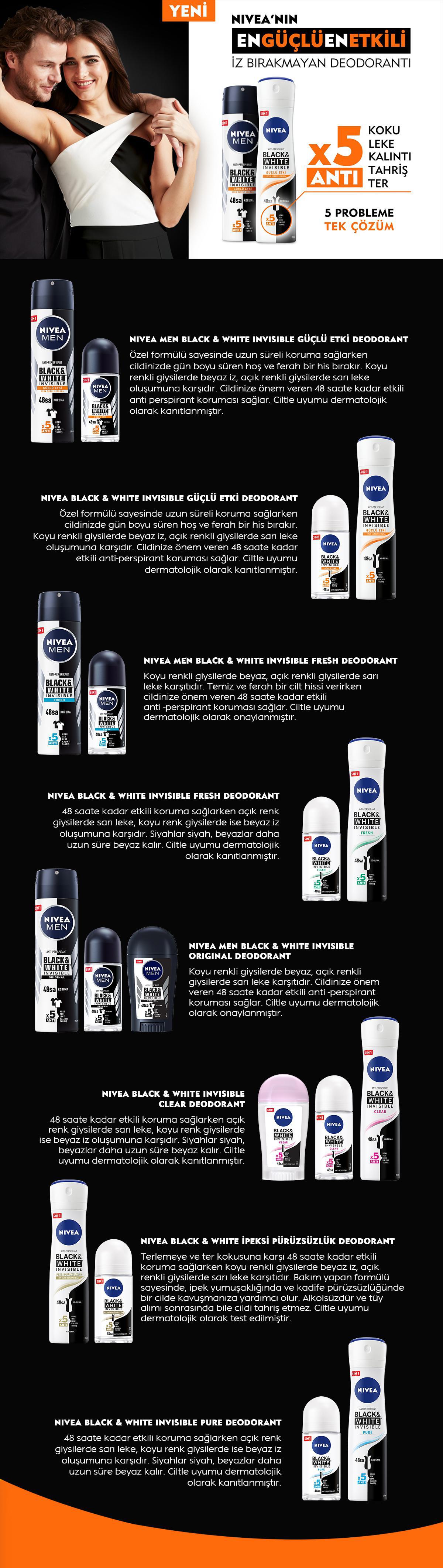 NIVEA Black & White Invisible Güçlü Etki Kadın RollOn Deodorant 50 ml