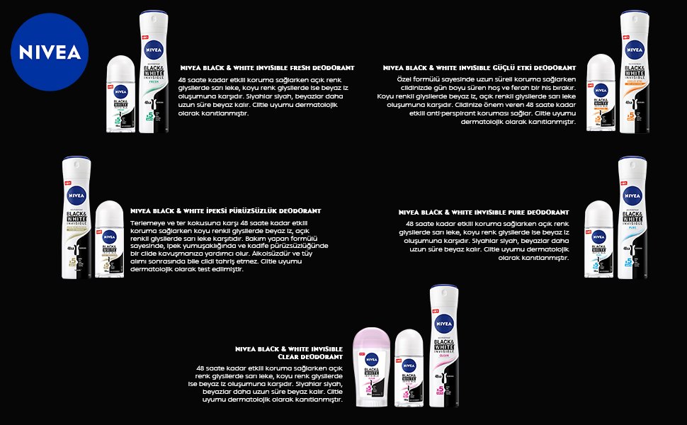 Nivea Black and White Invisible Kadın İpeksi Pürüzsüzlük Roll On 50 ml