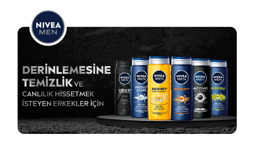 Nivea Men Deep Dimension Duş Jeli 500 ml 3’ü 1 Arada Vücut, Saç ve Yüz