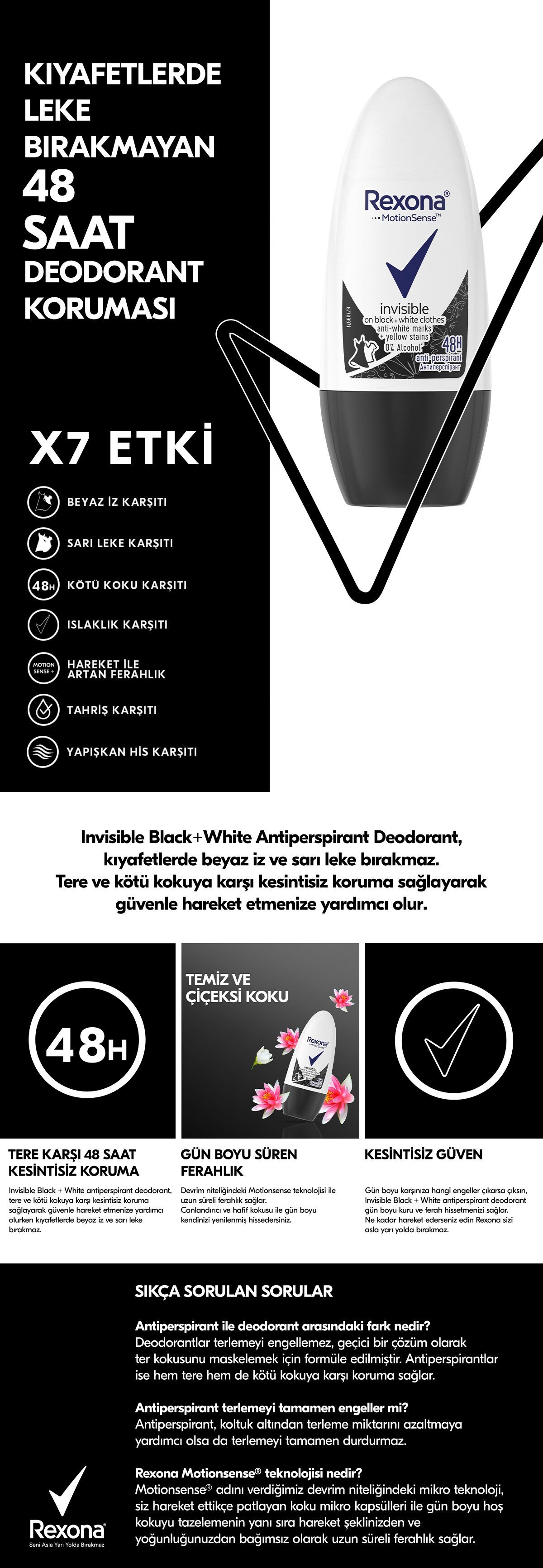 Rexona Invisible Black White Kadın Roll On Deodorant 50ml 